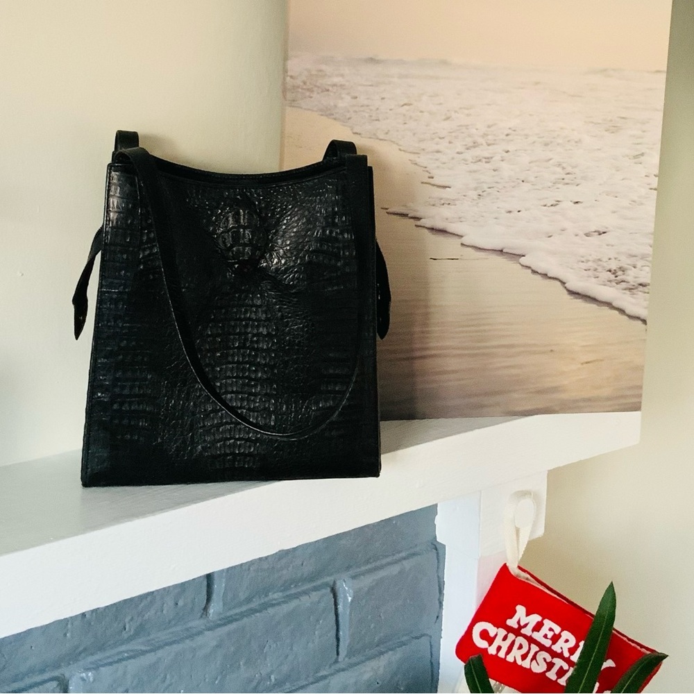 Elegant Black Real Crocodile Leather Shoulder Bag